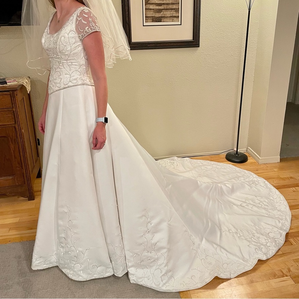 Demetrios Wedding Gown Short Sleeves Scoop Neck with Train